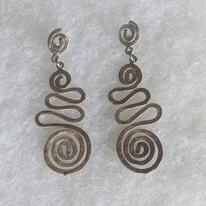 Hammered Silver Swirl Drop Earrings Hand Made